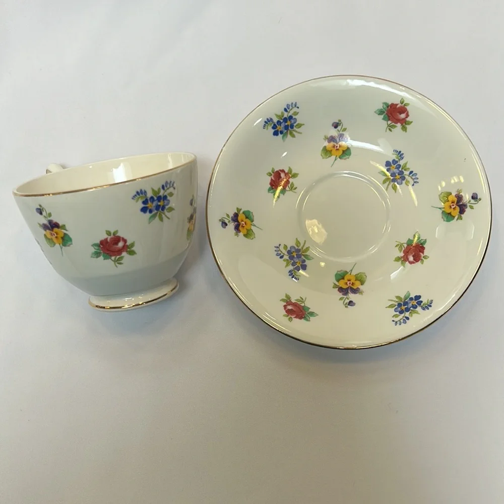 Vintage Crown Staffordshire England Fine Bone China Tea Cup and Saucer